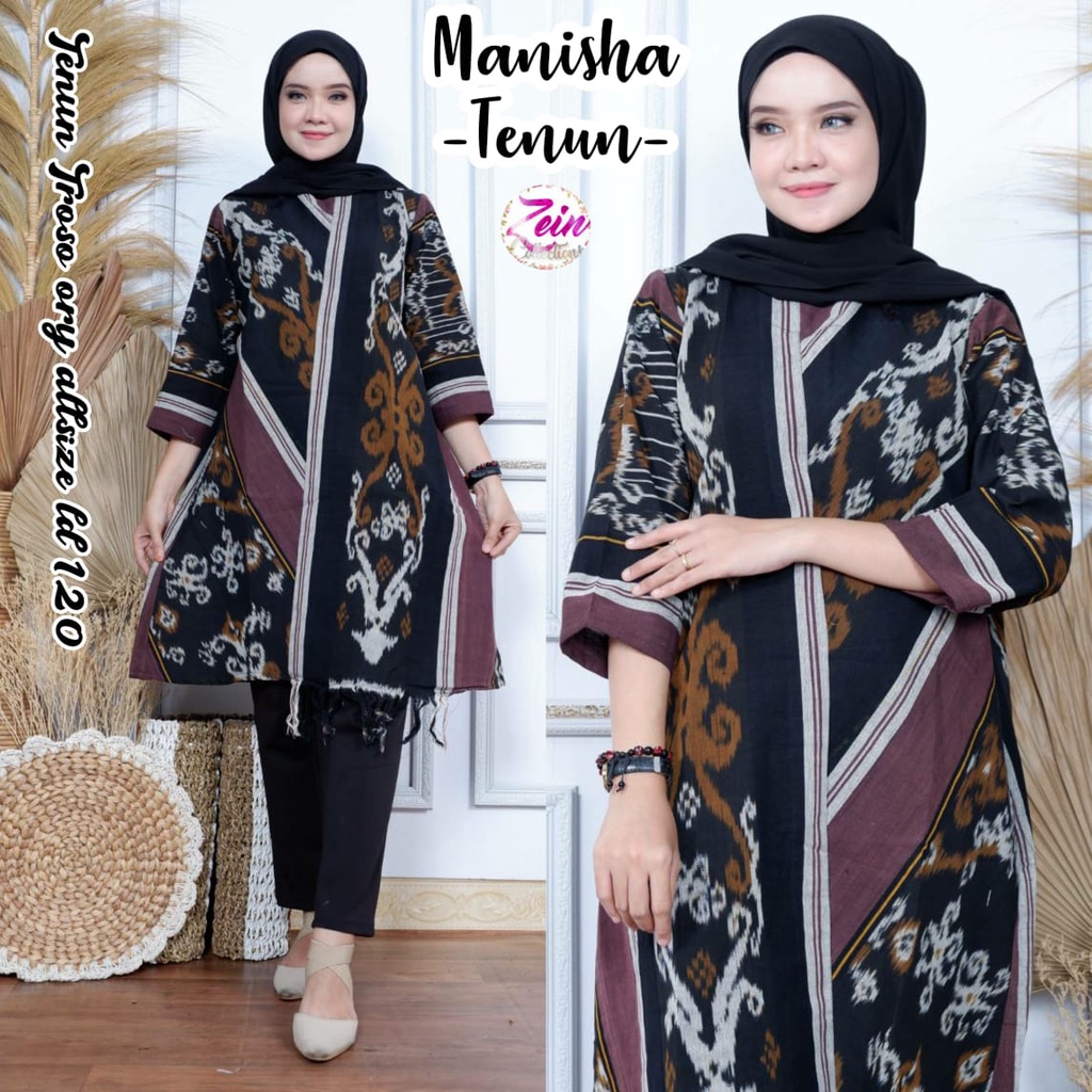 Dress Tunik Batik Tenun by Butik Batik Solo Bahan Tenun ORI kode DRESS TUNIK BATIK MANISHA TENUN