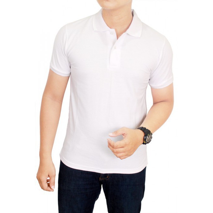 POLO SHIRT PRIA baju kaos kerah polos / kaos berkerah bahan katun lacos murah-PUTIH - Polo Shirt
