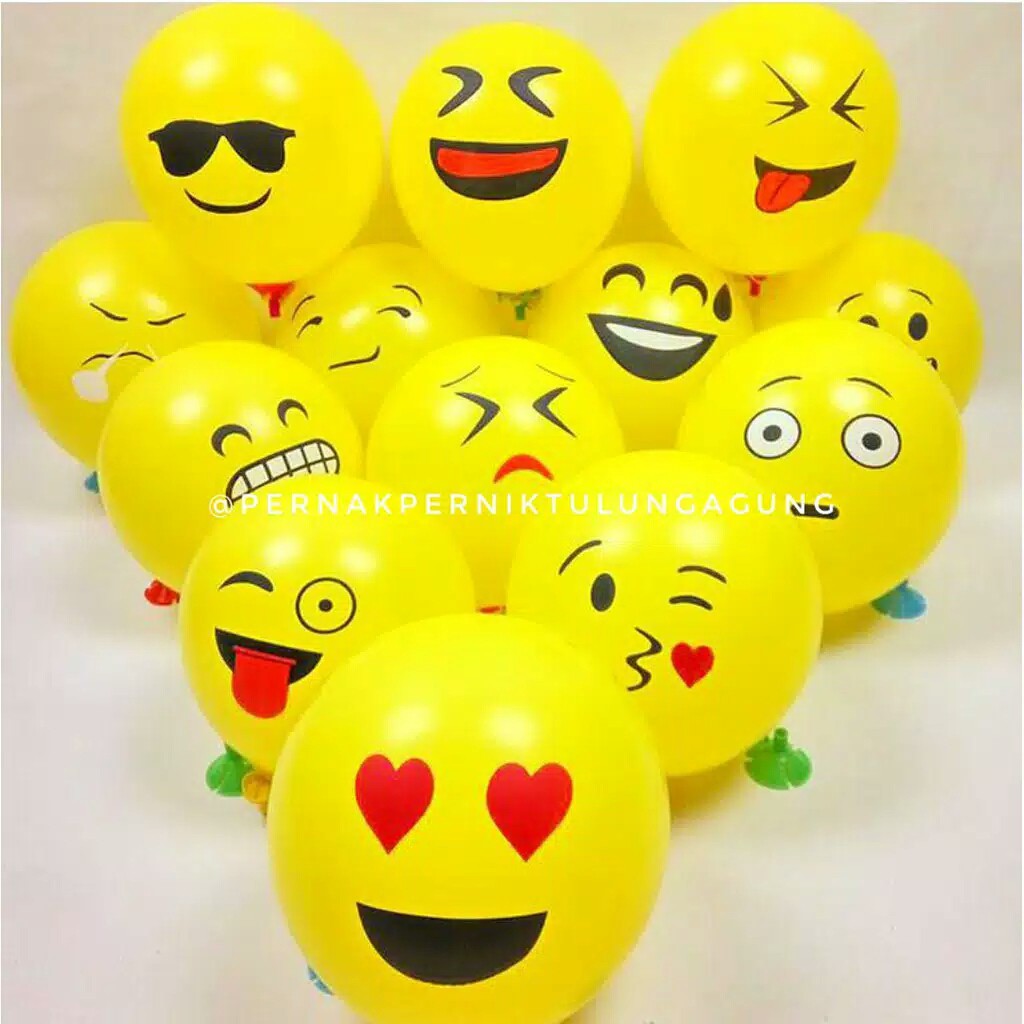 Balon Latex Emoticon isi 100 - Emoticon Doff Kuning, Warna Warni/Mix