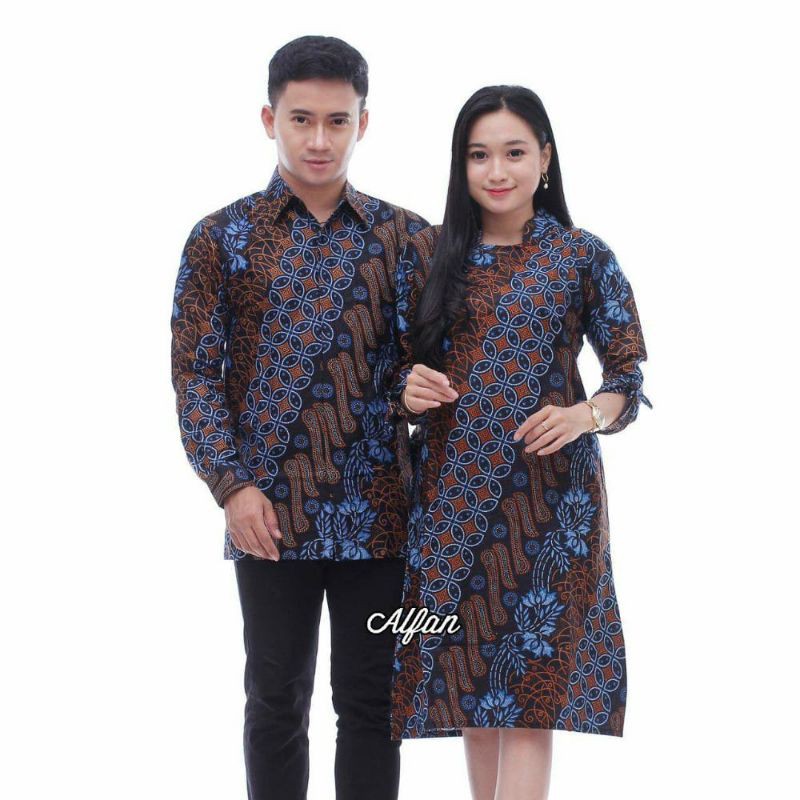 Batik Couple Keluarga sania ruffle ori ndoro jowi dnt Motif SENO BIRU