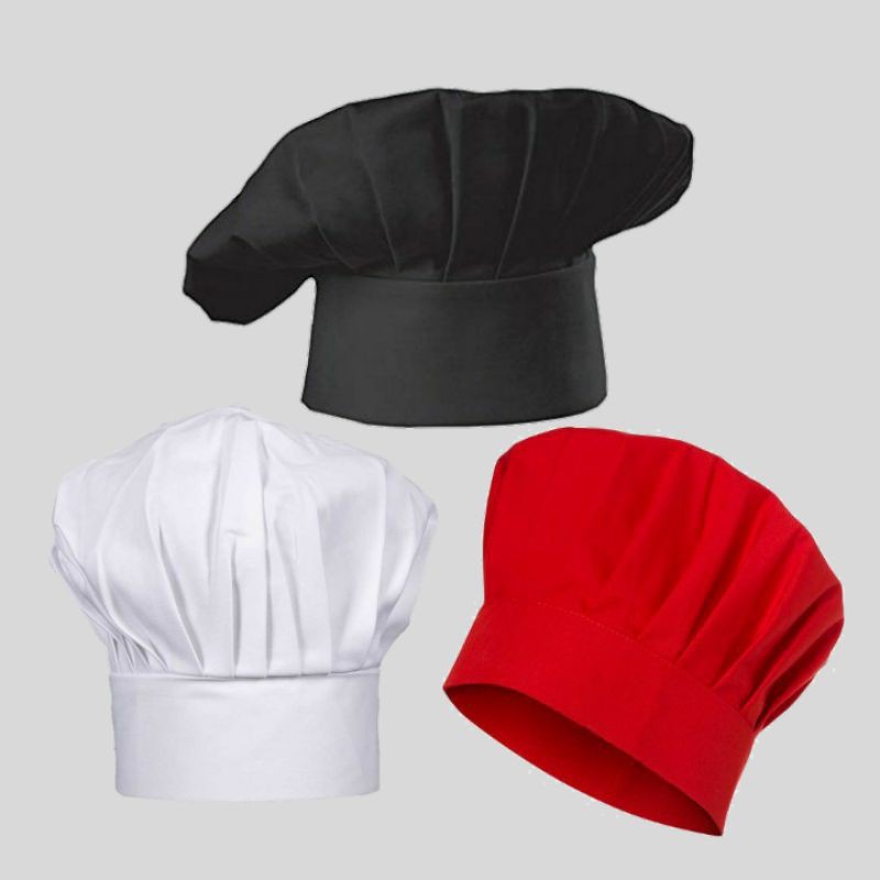 Topi Koki Topi Chef  Hat Chef Profesional Dewasa dan anak - Hitam Merah Putih ( Tersedia 26 varian warna )