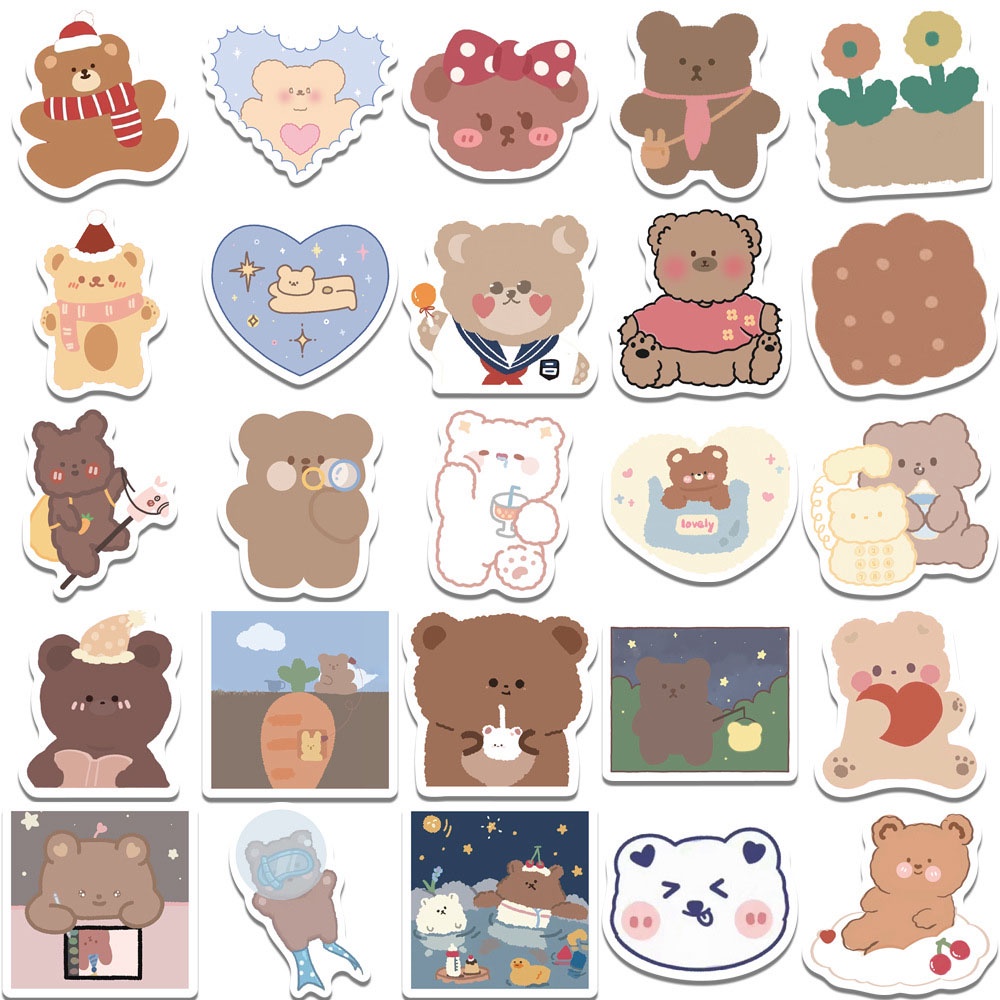 【COD Tangding】102pcs / Set Stiker Graffiti Kartun Beruang Gaya Korea Anti Air Untuk Dekorasi Koper / Motor / Notebook