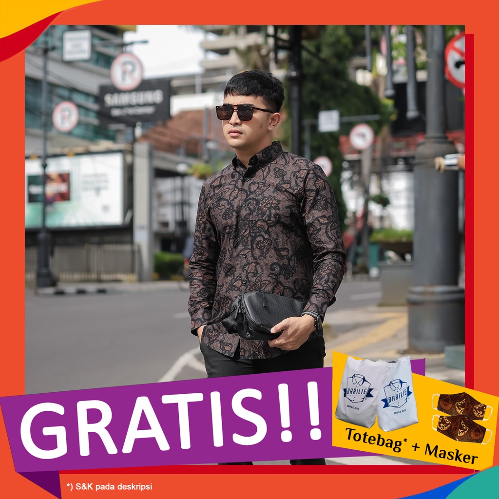 Kemeja Batik Barilie - Pangestu | Lengan Panjang | Slim Fit | Hitam Black Coklat Cokelat Brown Emas 