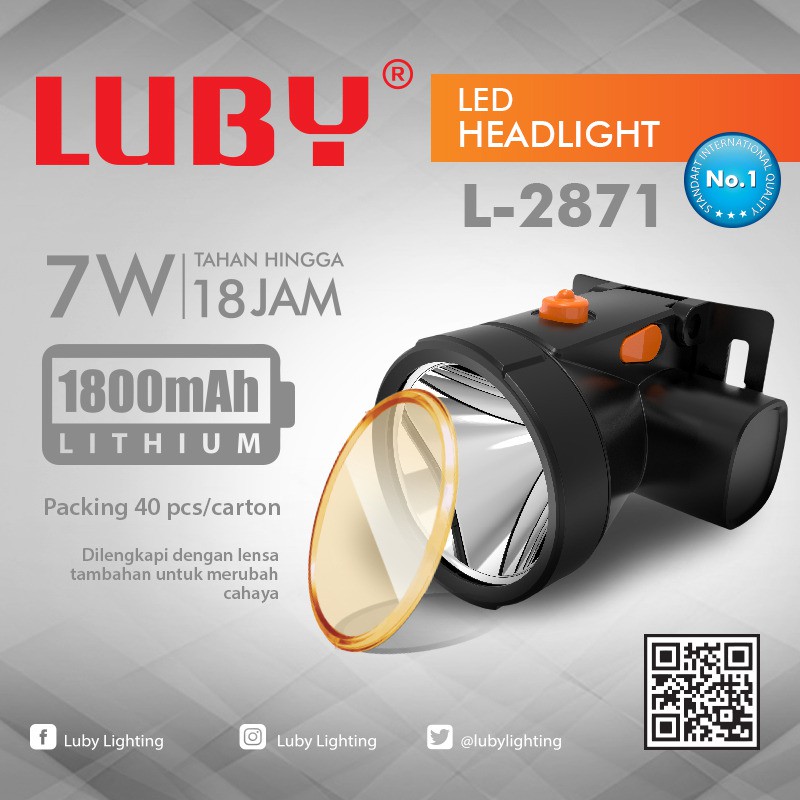 Luby Senter Kepala Super Terang LED L-2871 500 Meter 18 Jam - Hitam