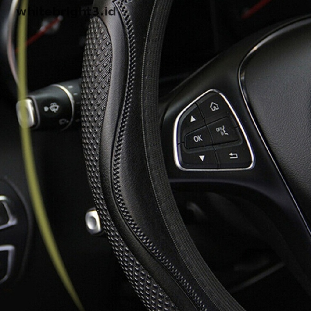 {whitebright3.id} Universal Auto Car Steering Wheel Cover Leather Breathable Anti-slip 38cm ,