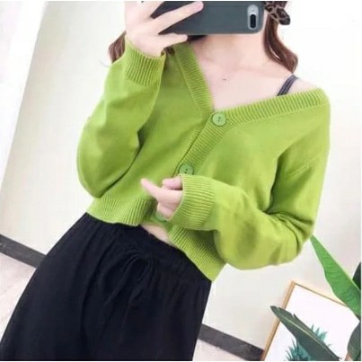 CROP CARDI RAJUT LUNNA/BAJU WANITA TANGAN PANJANG/KOREAN STYLE