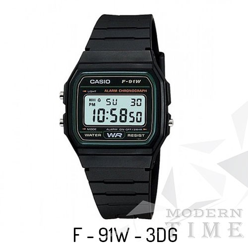 CASIO Original F-91W Series (Unisex - Karet - HItam) Tanpa Kotak Mika)