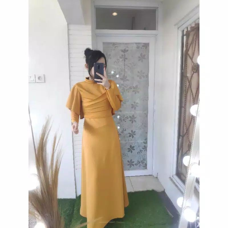 GAMIS Dress 70734 TITANIUM SCUBA Fashion Muslim CLARA RANA MAXI prewed gamis Prewedding dress muslim-KUNING MUSTARD super