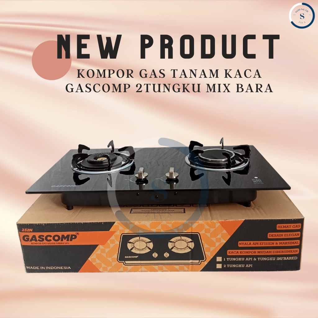 Kompor Gas Tanam kaca 2Tungku /Kompor Gascomp 2Tungku Mix Bara