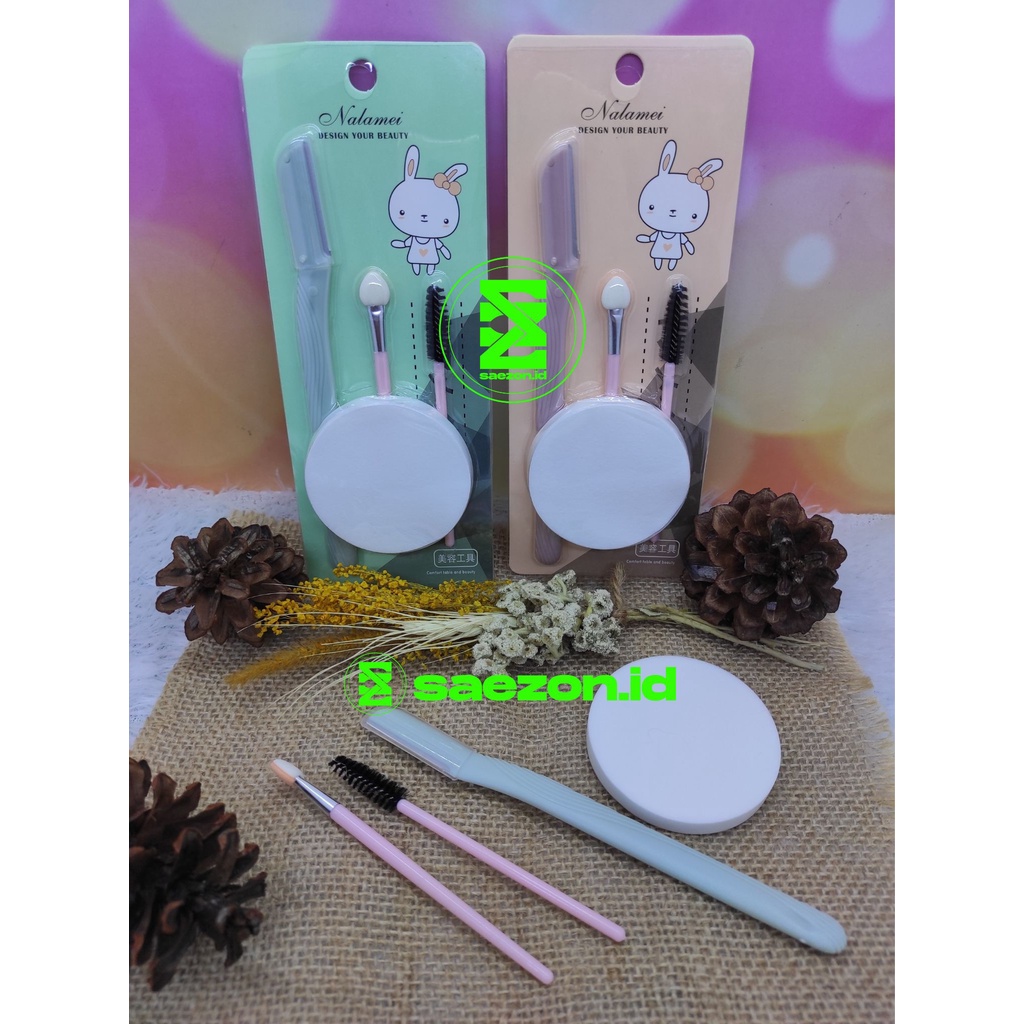 MAKE UP SET ISI 4 (PISAU ALIS, SPONGE, BRUSH EYESHADOW, DAN BRUSH EYELASH) MEREK NALAMEI