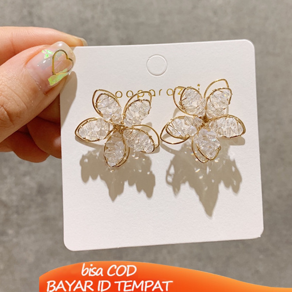 COD❤️1 Pasang Anting Perak S925 Bunga Bola Kaca Jarum Hypoallergenic Dan Anti-memudar Perhiasan Hadiah Fashion Aksesoris Wanita Murah