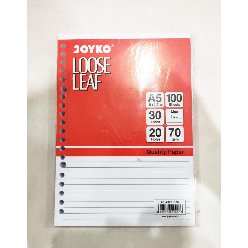 

LOOSE LEAF / KERTAS ISI BINDER / FILE JOYKO GARIS / LINED A5 100 SHT
