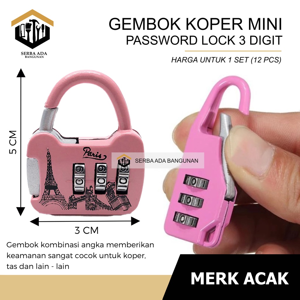GEMBOK SWISS ZIPPER LOCK 1PACK ISI 12 GEMBOK / KUNCI KOPER KEYCHAIN GEAR ARMY LOCK (PAKAI NOMOR)