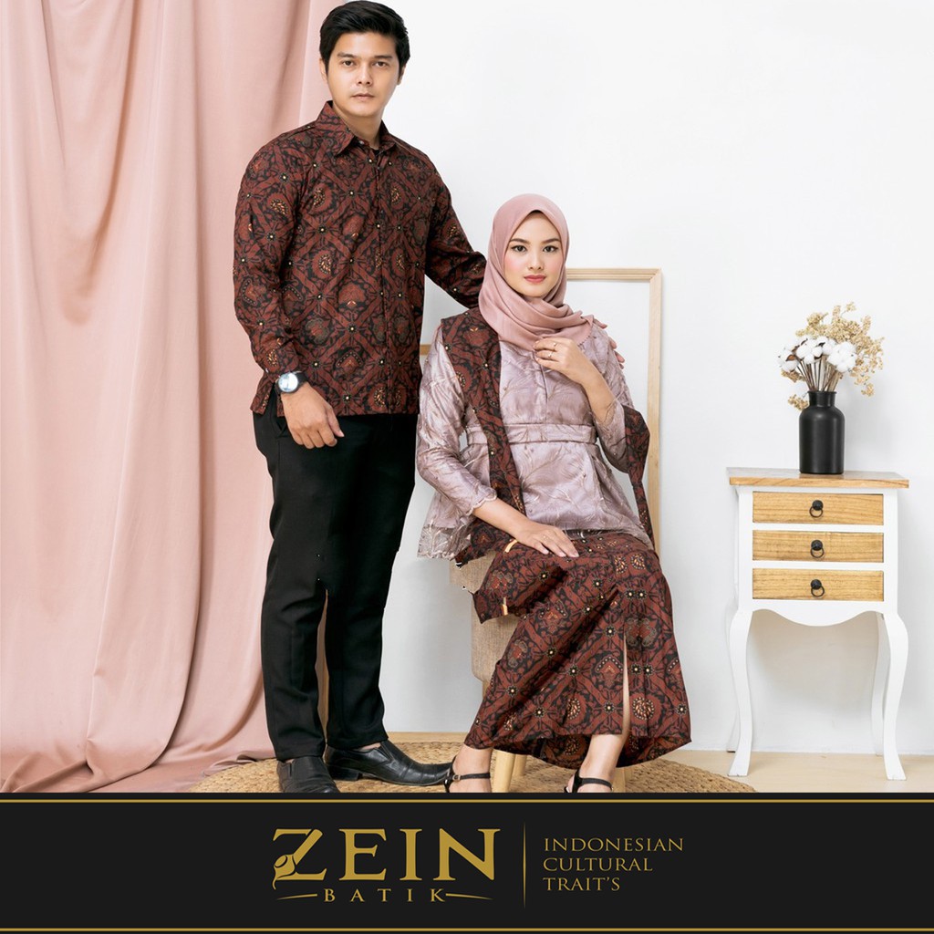 Couple Batik Rok Bawahan Spand Wanita Atasan Kemeja Pakaian Pria Motif Sido Luhur Jumbo