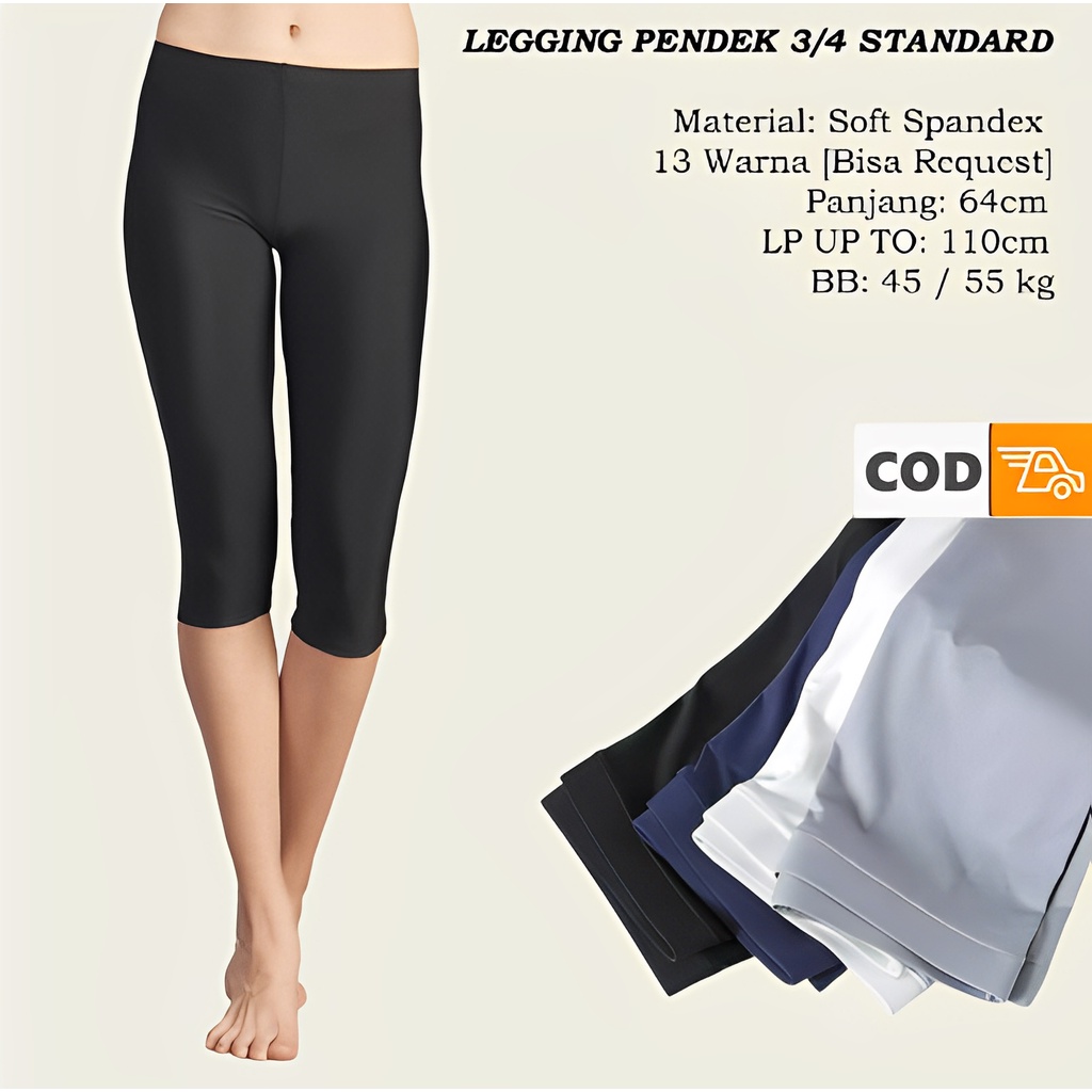 Celana Legging Pendek Wanita Dewasa Standar &amp; Jumbo Polos Spandek Celana Legging Pendek