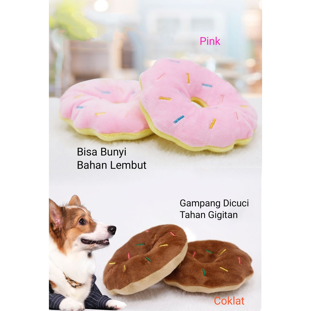 Mainan Gigit Boneka Gigitan Bunyi Untuk Kucing dan Anjing Bentuk Donat / Pet Chew Plush Toy