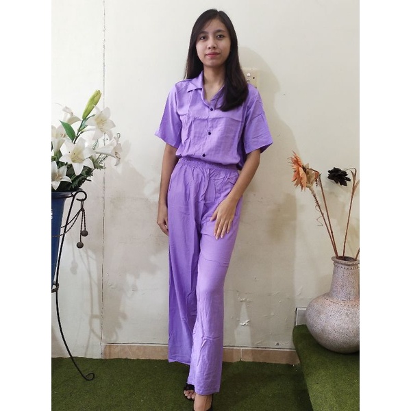 One Set Setelan Tie Dye Bali Kemeja Lengan Pendek - ONE SET Piyama Tie Dye Wanita & Pria GROSIR-GKS PeachUnguPolos