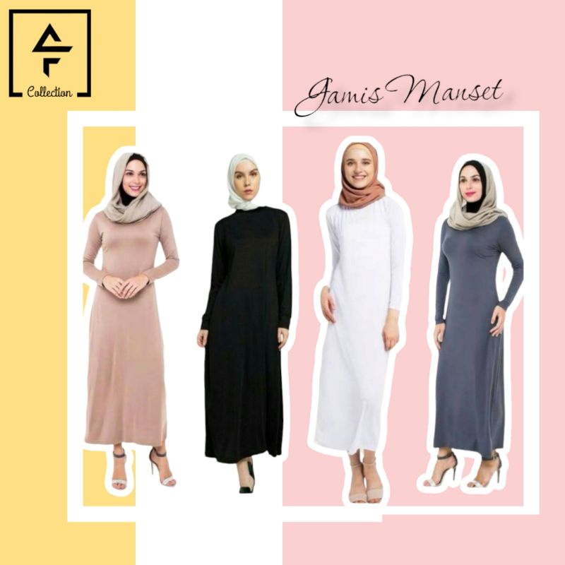 (DISKON) GAMIS MANSET JERSEY SPANDEK  DALAMAN POLOS  INNER KAFTAN