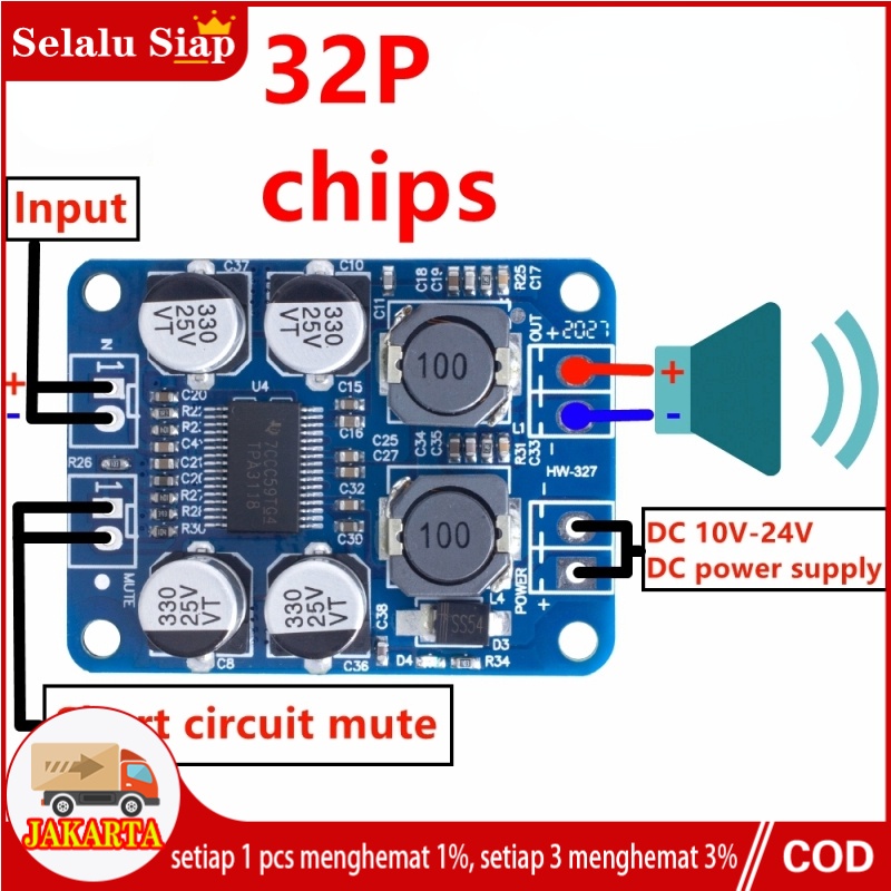 TPA3118 pbtl mono digital power amplifier board 60w 12v 24v class Xh-M313