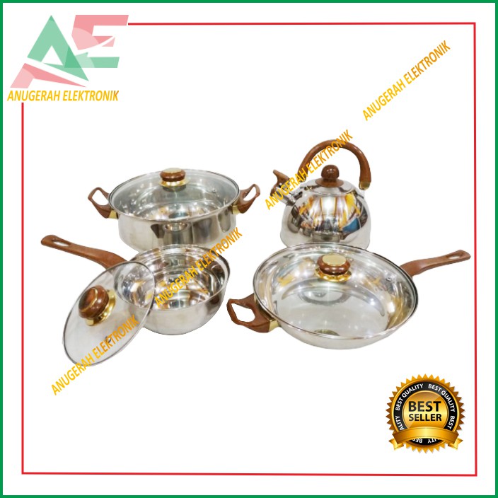 Panci set stainless 8pc Q2 7208 TL - fry pan teko wajan goreng Q27208