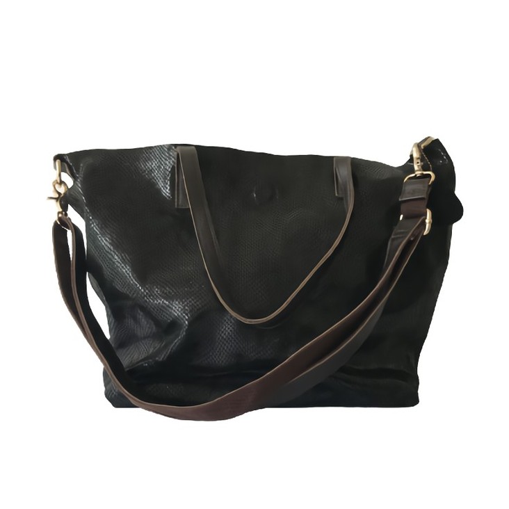 Tas Wanita Tote Bag Kulit Tanpa Merk Hitam Glossy Tas Multifungsi Motif Kulit Ular