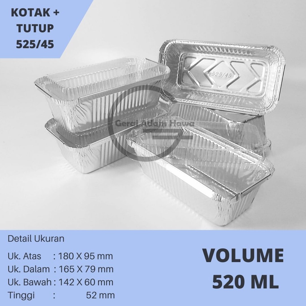 Alumunium Foil Cup 525/45 OIV 520 + Tutup Mika | Loyang / Cup Aluminium Foil Kotak Panjang
