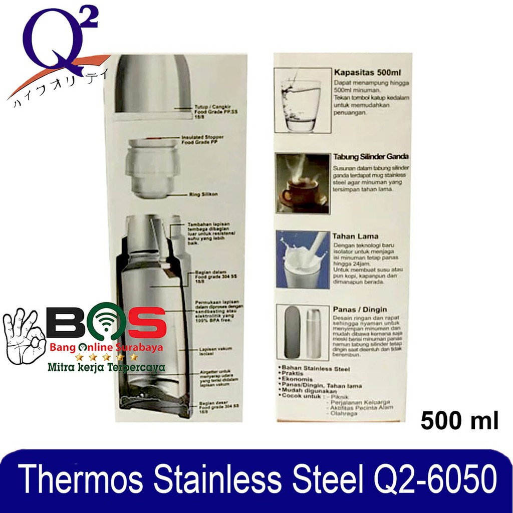 Thermos Termos Air Panas Dingin Q2-6050 Q2 6050 Kapasitas 500ML Q26050