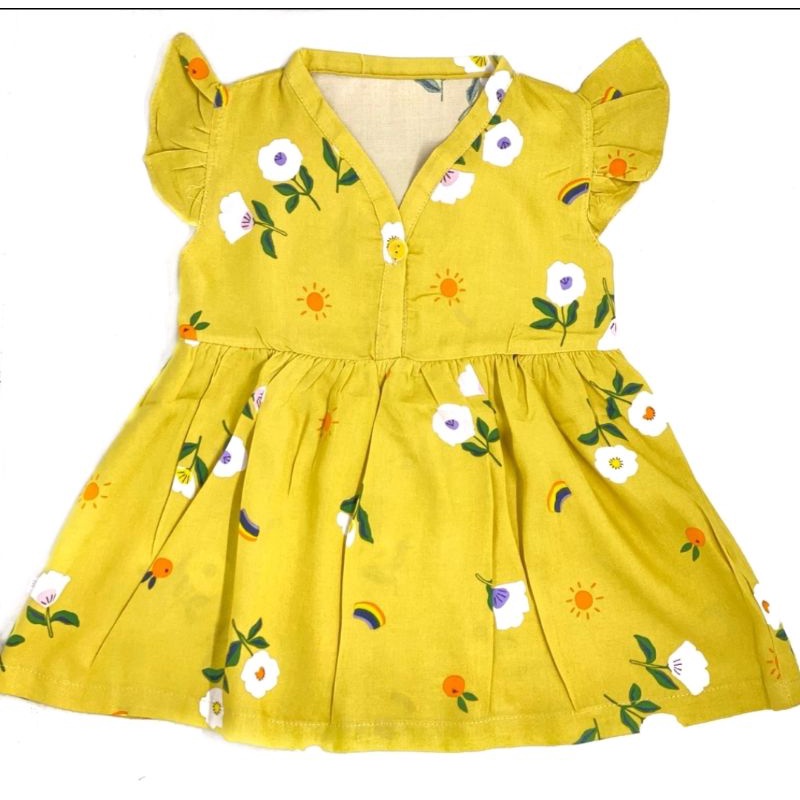 Dress Rayon Anak Bayi Perempuan / Dress Rayon Bayi / Daster Bayi / Daster Anak Perempuan / Dress Anak Termurah / Dress Bayi Termurah / Baju Bayi Terlaris / Baju Anak Terlaris / Pakaian Anak Murah / Pakaian Bayi Murah-Yellow Flower 🌻