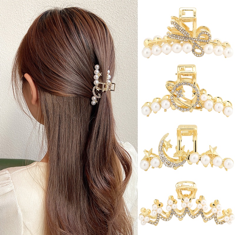 Korean Ins Pearl Rhinestone Hair Clip for Women Fashion Claw Clips Temperament Hairpin Girls Hair Accessories