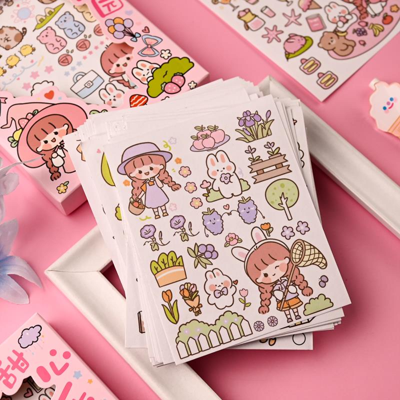 50 Lembar / Set Stiker Kertas / Selotip Washi Gambar Kartun Anak Perempuan Untuk Dekorasi DIY