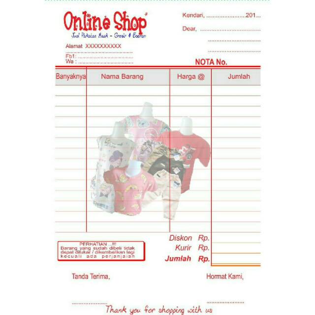 

NOTA OLSOP/FAKTUR/BON/KWITANSI/CUSTOM 3PLY Uk. 1/4 Folio