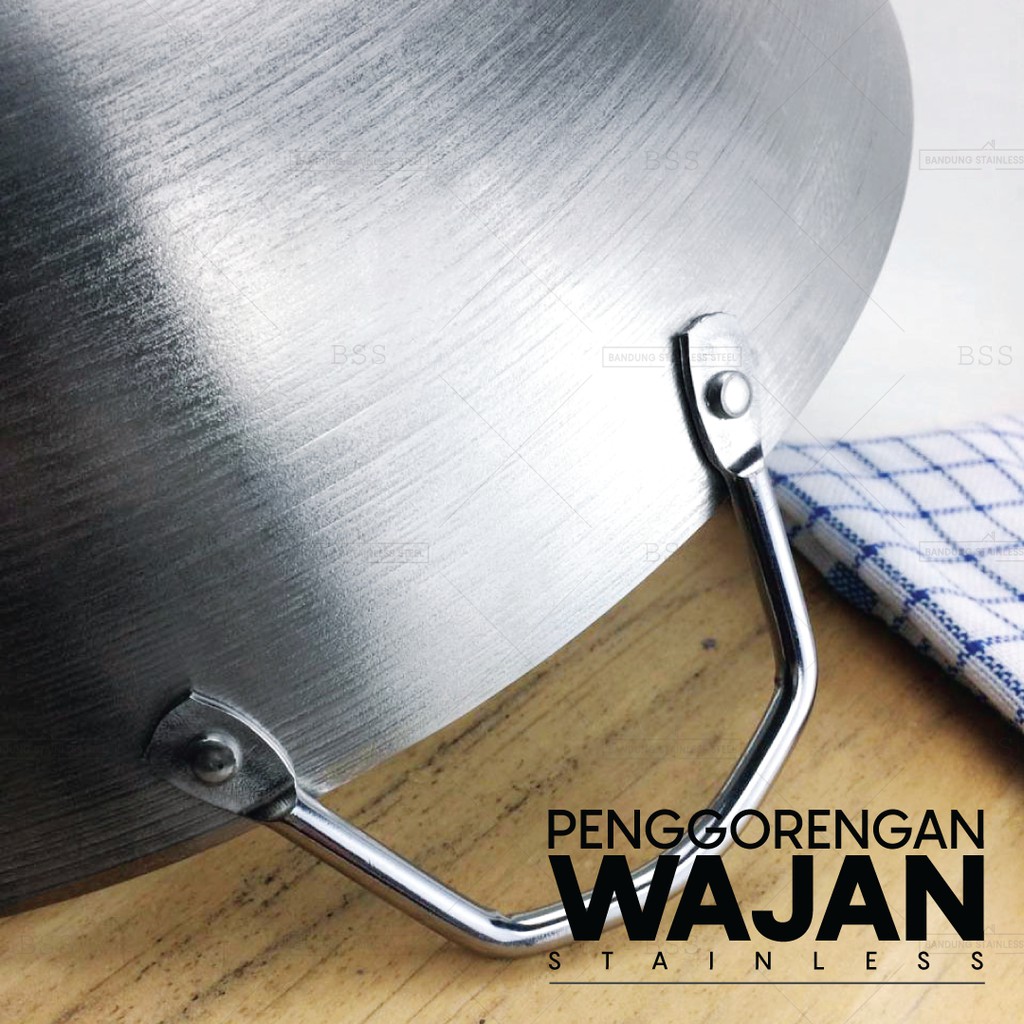 Wajan Penggorengan 34cm 36cm Stainless Steel Tebal Wok Kuali Goreng