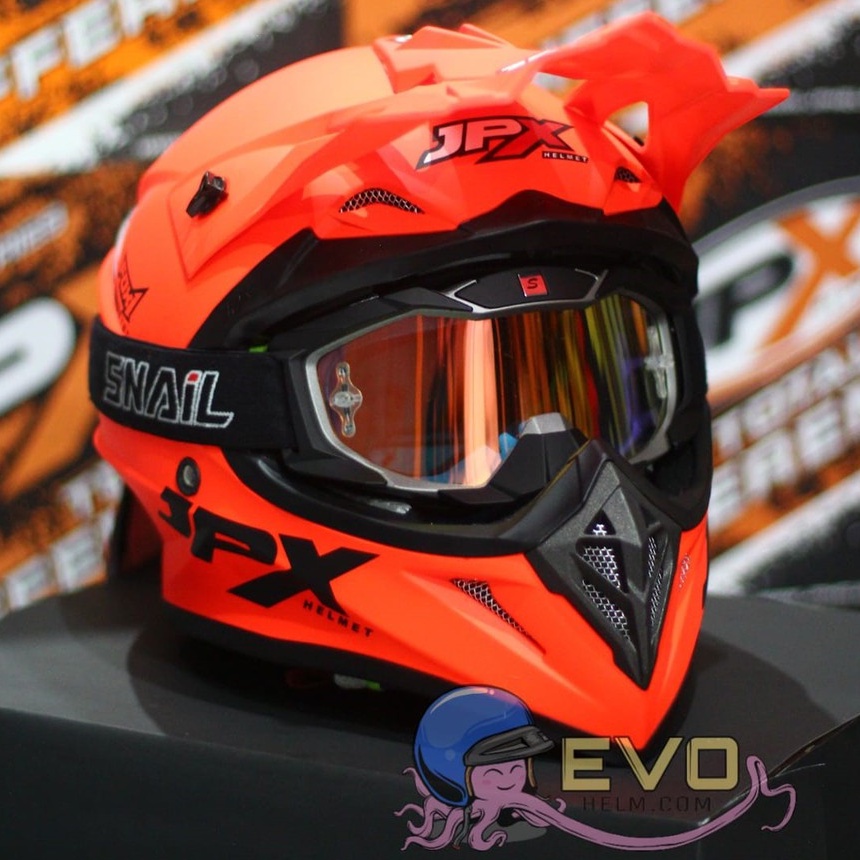 HELM JPX CROSS_SOLID - FLUO RED GLOSS + SNAIL (ONGKIR 2 KG ) HELM JPX TERBARU