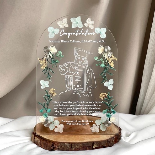 Custom Acrylic Pressed Flower IVY (Kado Ulang Tahun, Wisuda, Anniversary, dll)