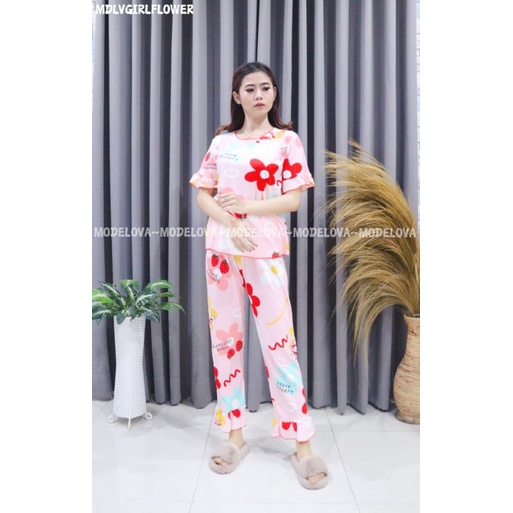 MDLV ~ BAJU TIDUR GIRL FLOWER CELANA PANJANG BAJU TIDUR CEWEK IMPORT BEST SELLER PIYAMA IMPORT