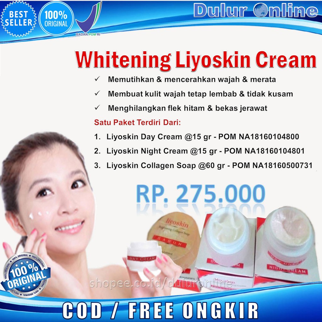 Cream Pemutih Wajah Aman BPOM Liyoskin paket Kulit Sensitive-Pemutih Muka Pria & Wanita Bagus Herbal