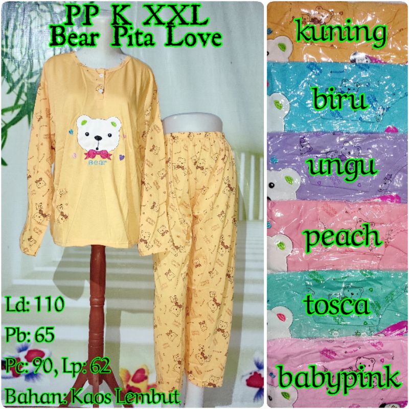 Geser[8]Motif>>> BAJU TIDUR JUMBO Ld 110 XXL PP KAMENLI DEWASA (100% REALPICT)-Bear Pita Love