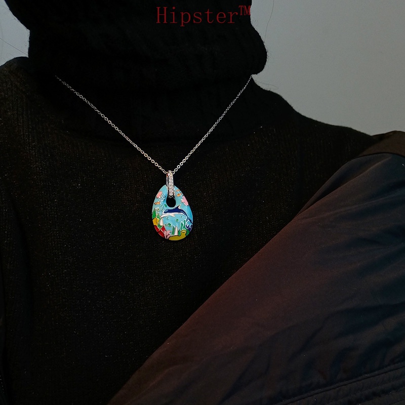 Cute Funny Personality Cartoon Dolphin Paradise Colorful Enamel Pendant Necklace