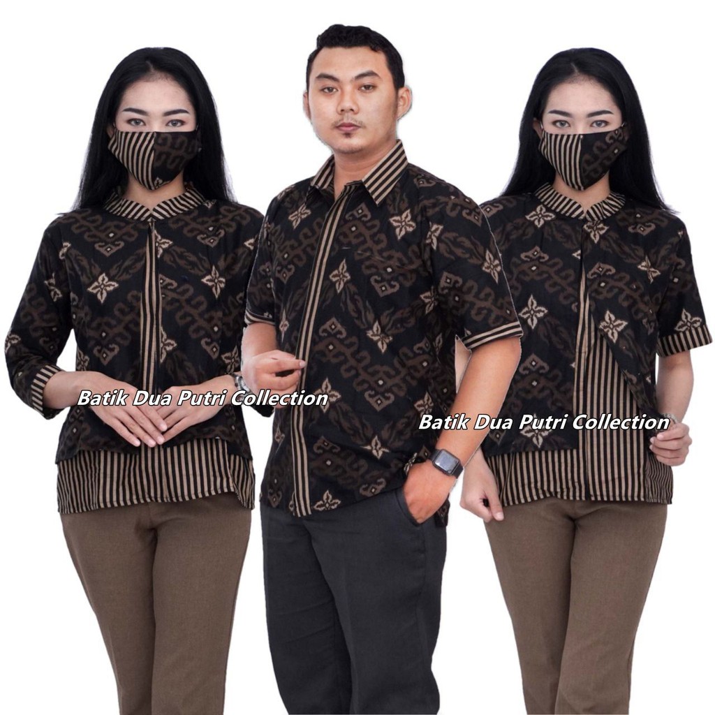 Atasan Batik Wanita Couple Batik Lengan 7/8 Dan Pendek Kemeja Pria Lengan Pendek By Batik Dua Putri Collection