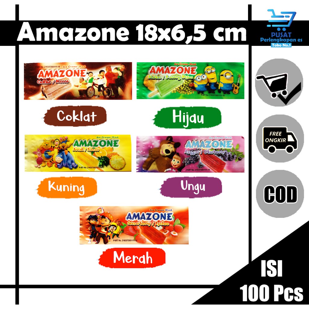 

Kemasan Es krim Stik Amazon - plastik es berkarakter - harga kemasan es stik -ice cream - bisa cod