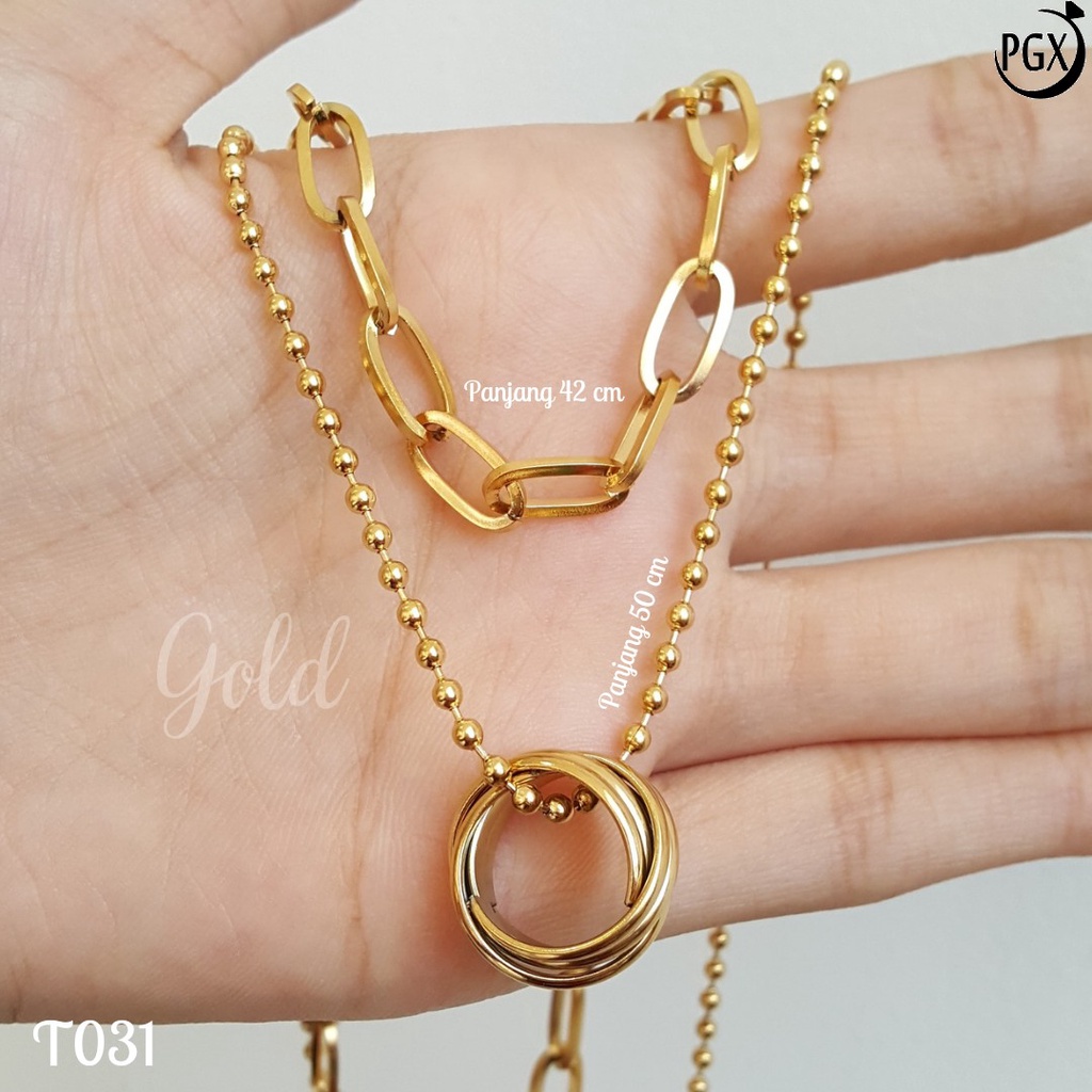 PGX Kalung Titanium Wanita Anti Karat Aksesoris Fashion Perhiasan Premium - T031