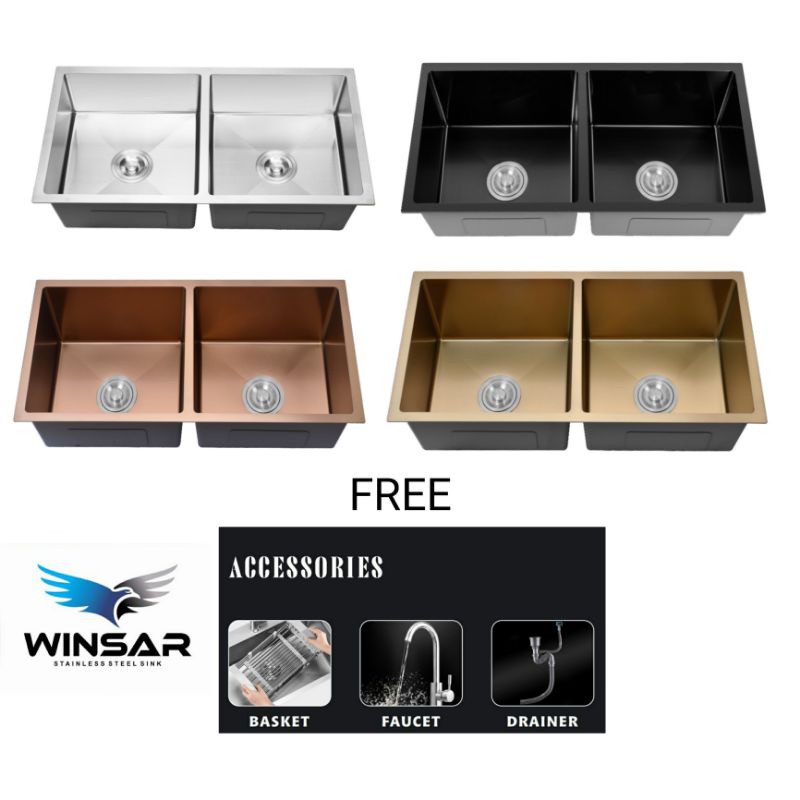 kitchen sink/Bak cuci piring 2 lubang winsar mewah minimalis. ukuran 82x45cm & 85x45cm