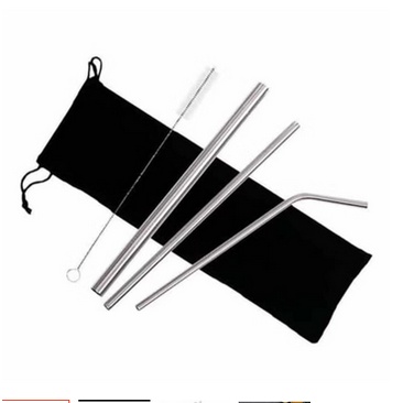 SEDOTAN STAINLESS SET Reusable Stainless Straw Set 5 Sedotan Stainless Steel Set / Sedotan Stainless SILVER Set Isi 3 + Sikat + Pouch Cantik - Stainless Straw 30039