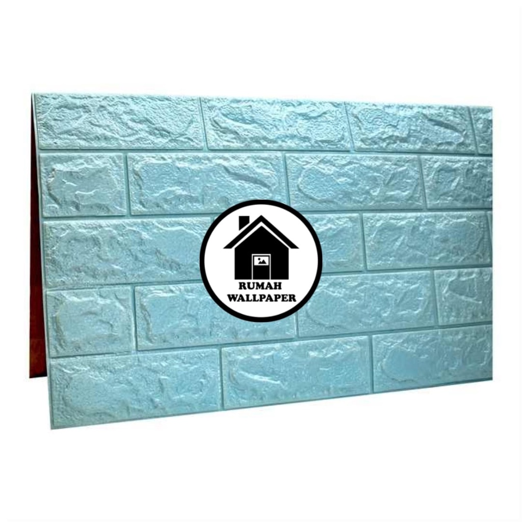 RW Wallpaper Foam Biru Muda 3D Bata Warna Biru Muda Premium Wall Paper Sticker Tebal 3MM-2