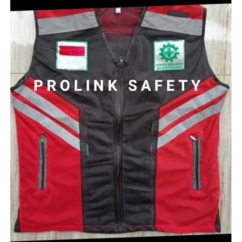 ROMPI SAFETY MERAH HITAM BAHAN JARING TEBAL RAPAT BERLOGO