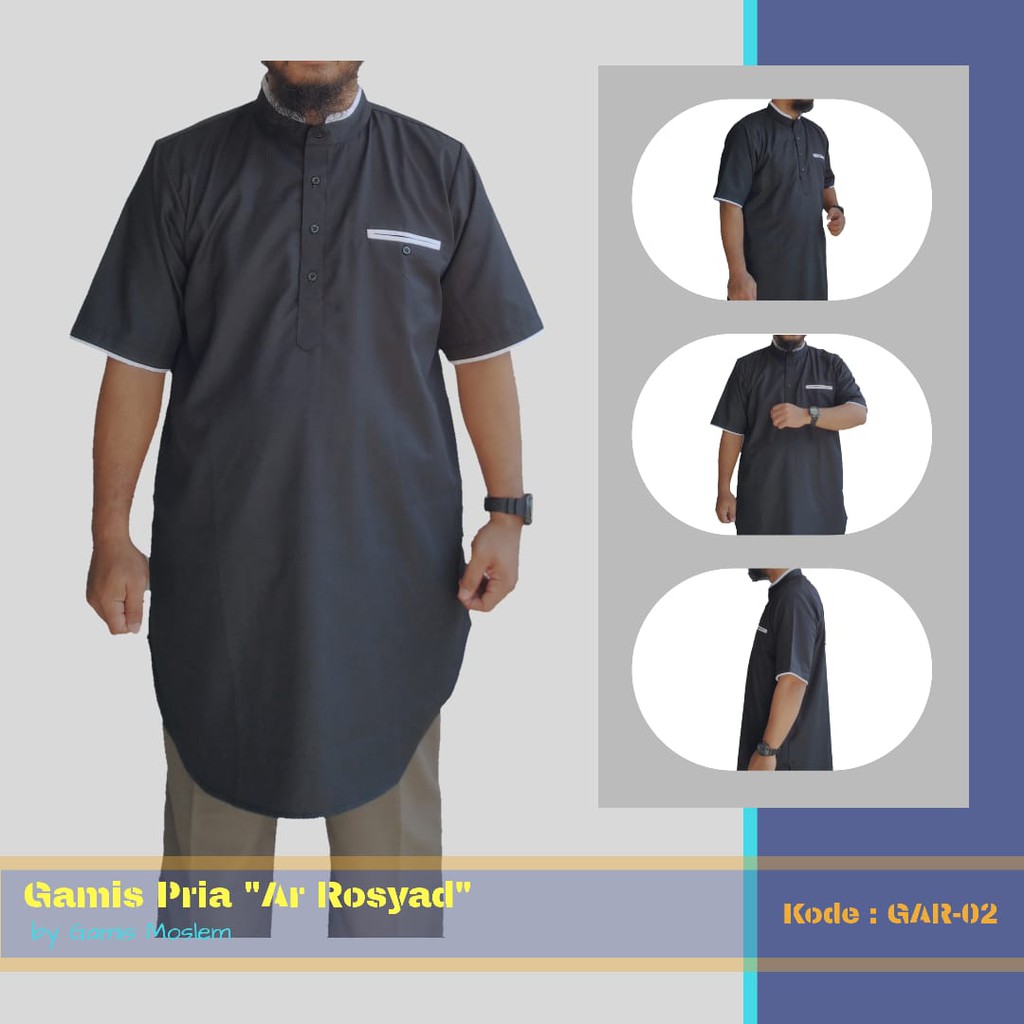 Gamis Lengan Pendek Pria Katun Toyobo - Hitam