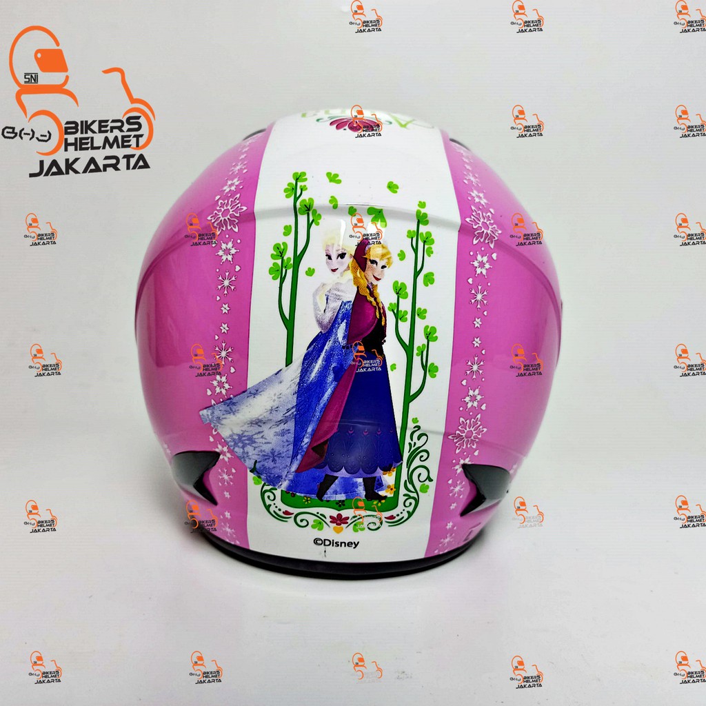 MDS HELM R3 SPORT FROZEN SISTER GARDEN PINK WHITE HALF FACE DEWASA
