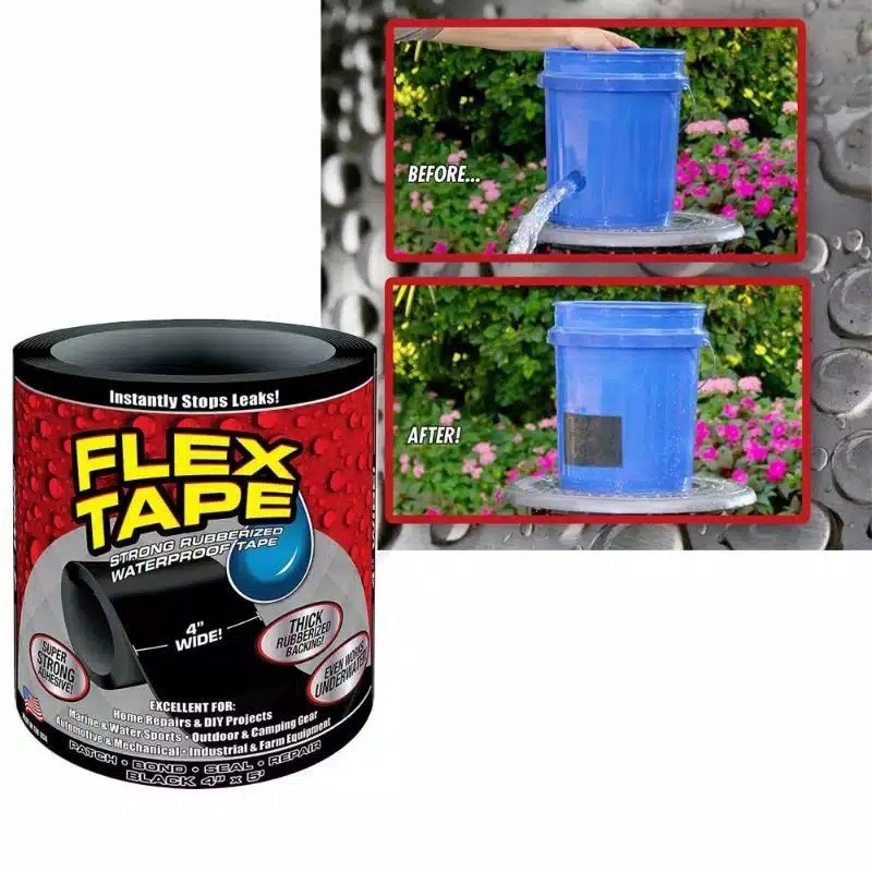 FLEX TAPE Lakban Solatip Lem Penambal Ajaib Super Kuat Anti Air Pipa Kaca Bocor Waterproof Rubberized Hitam Serbaguna