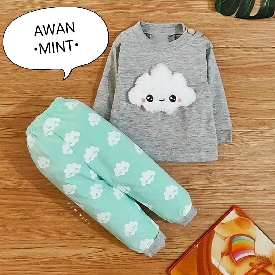 Klik Mds Baju Tidur Anak Bayi Usia 2-15 Bulan Motif Boneka Awan Piyama Anak