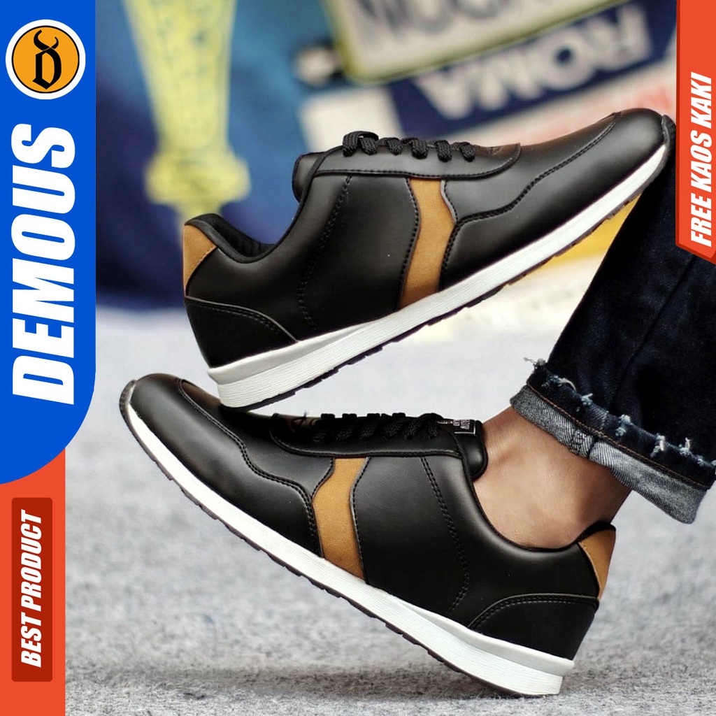 Demous Sepatu Kasual Pria Sneakers Kulit Pu Kerja Sporty Hitam Vargas